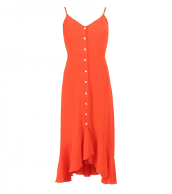 Orange Button Through Dip Hem Dress