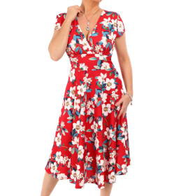 Red Floral Fit and Flare Dress