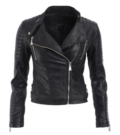 Black Leather Effect Biker Jacket