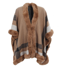 Camel Faux Fur Trim Cape
