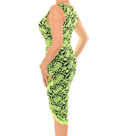 Lime Green Lace Ruched Dress