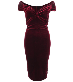 Wine Velour Bardot Dress