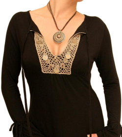 Black Coin Trim Tunic Top