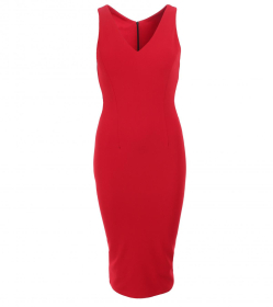 Red V Neck Pencil Dress