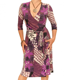 Purple Print Slinky Wrap Dress