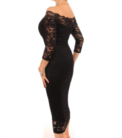 Black Lace off the Shoulder Midi Dress