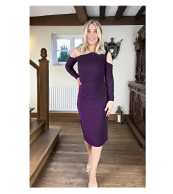 Purple Sparkly Lurex Cold Shoulder Dress