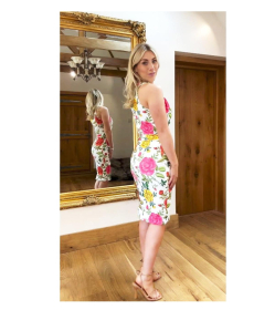 White Floral Sleeveless Pencil Dress