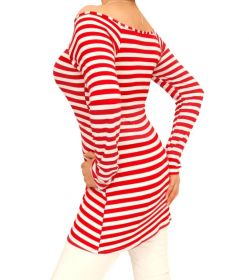 Red Striped Slash Neck Tunic Top