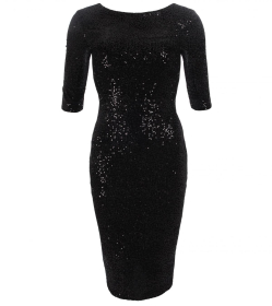 Black Velour Sequin Bodycon Dress