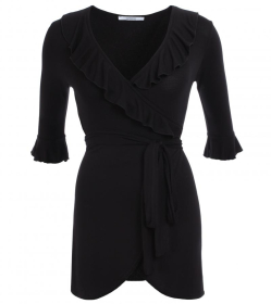 Black Ruffled Wrap Top