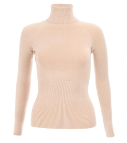 Beige Polo Neck Clingy Jumper