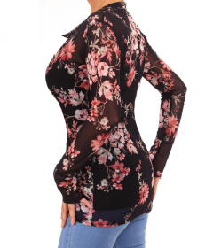 Floral Mesh Stretchy Fitted Shirt
