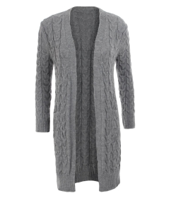 Grey Cable Knit Long Cardigan