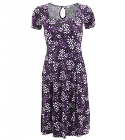 Purple Floral Print Tea Dress