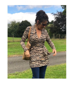 Brown Zig Zag Print Wrap Top