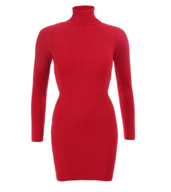 Red Ribbed Polo Neck Long Jumper
