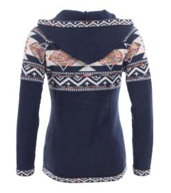 Navy Blue Aztec Zip up Hooded Cardigan