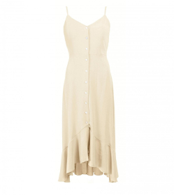 Beige Button Through Dip Hem Dress