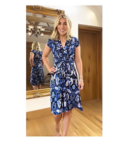 Blue Paisley Print Twist Front Dress