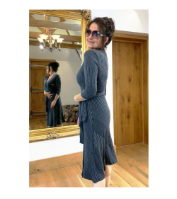 Grey Ribbed Knitted Wrap Dress