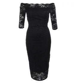 Black Lace off the Shoulder Midi Dress