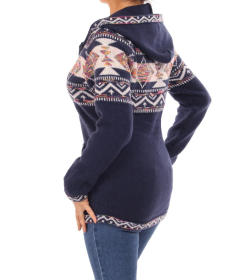 Navy Blue Aztec Zip up Hooded Cardigan