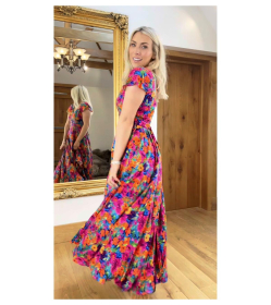Vibrant Multi Print Button Detail Maxi Dress