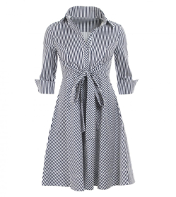 Navy and White Striped Cotton Skater Dress