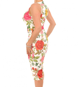 White Floral Sleeveless Pencil Dress