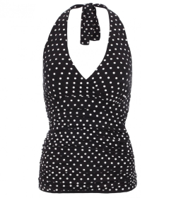 Black and White Spot Figure Hugging Halter Neck Top