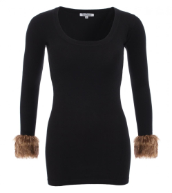 Black Faux Fur Scoop Neck Jumper