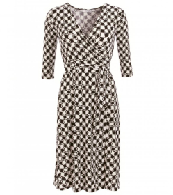 Black and Ivory Print Wrap Dress
