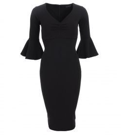 Black Bell Sleeve Midi Dress