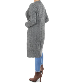 Grey Cable Knit Long Cardigan