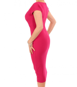 Magenta Pleat Detail Midi Dress