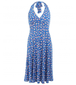 Blue Daisy Print Floral Halter Neck Dress