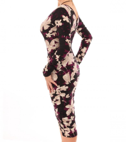 Plum Floral Ruched V Neck Dress