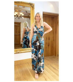 Turquoise and Brown Print Maxi Dress