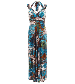 Turquoise and Brown Print Maxi Dress