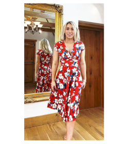 Red Floral Fit and Flare Dress