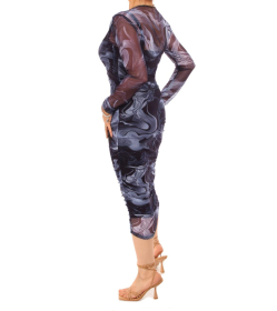 Blue Printed Mesh Co-Ord Top and Skirt Set