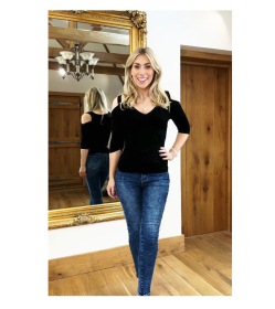 Black Cold Shoulder Long Top