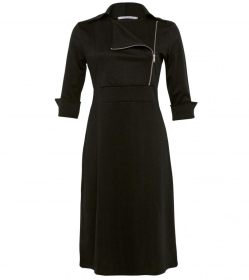 Black Biker Style Zip up A Line Dress