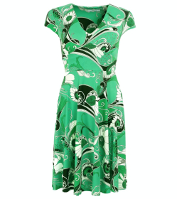 Green and White Print Tea Dress