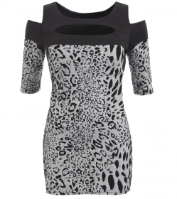 Animal Print Cold Shoulder Top