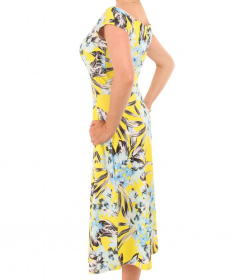 Yellow Floral Print Bardot Dress