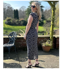 Black and White Ditsy Print Midi Dress