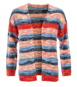 Red and Blue Mix Striped Open Cardigan