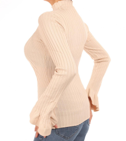 Beige Ribbed Bell Sleeve Jumper